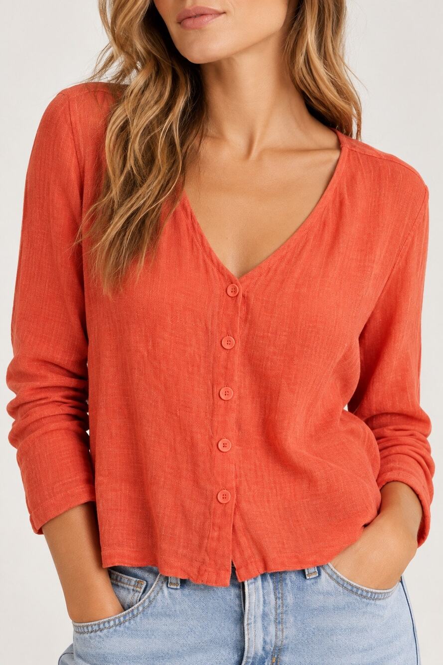 Flax Vintage 100% Linen Button Front Cardigan Orange Size Medium